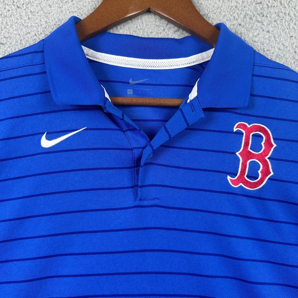 Boston Red Sox Nike Dri-Fit Polo Shirt Mens Large Blue Striped‎ MLB DD2190-480
